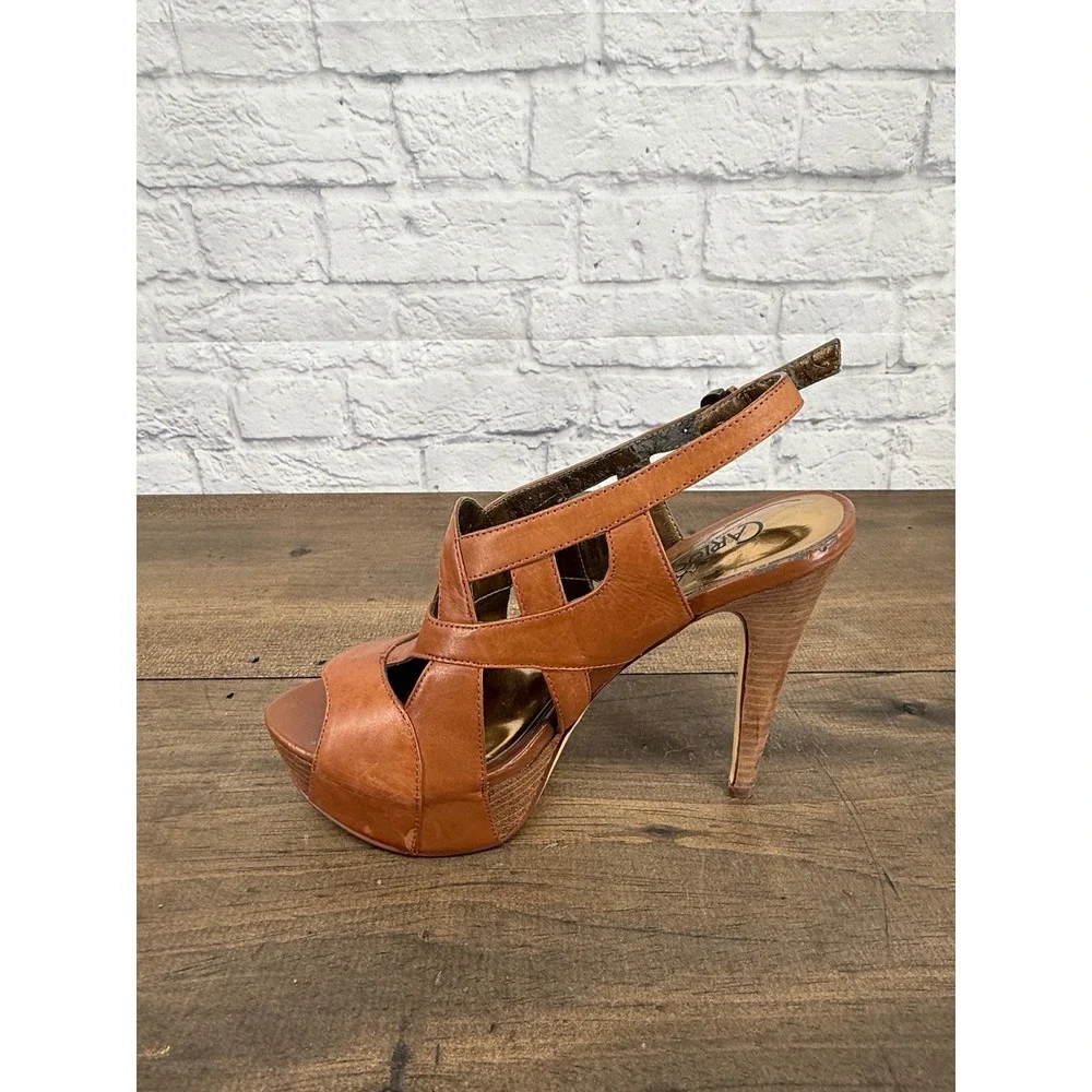 Carlos by Carlos Santana Ciao Cognac Brown Strappy Platform Stiletto Sandals 6